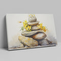 Framed canvas print of Zen rocks stacked with yellow flowers in watercolour