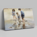 Framed canvas print of children playing by the seashore with a watercolor effect