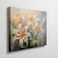 Framed canvas print of impressionist style lilies with soft pastel hues