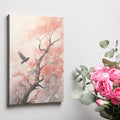 Framed canvas print of watercolour bird flying near red leaves on a tree