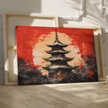 Framed canvas print of abstract Japanese pagoda in bold red and black colours