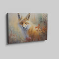 Framed canvas print of an autumn fox in a rustic impressionistic style with warm amber and ochre tones