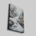 Framed canvas print of a misty river waterfall amid rugged rocks and a serene forest