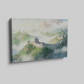 Framed canvas print of the Great Wall of China amidst a misty, mountainous landscape