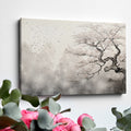 Framed canvas print of cherry blossom tree with ink wash effect