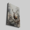 Framed canvas print of a majestic stag in a misty woodland watercolor painting