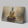 Framed canvas print of a serene Golden Buddha statue with abstract background