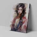 Framed canvas print of abstract female portrait with vibrant colours and watercolor style