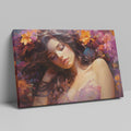 Framed canvas print of a sensuous woman amidst vibrant flowers