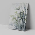 Framed canvas print of serene bamboo in ink wash style with subtle green and grey tones