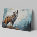 Framed canvas print of a wolf howling in an abstract forest setting