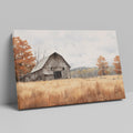 Framed canvas print of an autumnal rustic barn and golden fields