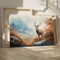 Framed canvas print of a majestic stag in a stylised autumn forest scene