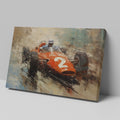 Framed canvas print of a vintage racing car in impressionistic style