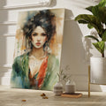 Framed canvas print of a watercolour portrait of a female with abstract elements