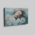 Framed canvas print of a dreamy, ethereal portrait with flowers and water reflections