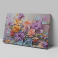 Framed canvas print of vibrant painted flowers, impressionist style with colourful bouquet