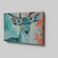 Framed canvas print of a vibrant, modern depiction of a stag with abstract elements