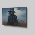 Framed canvas print of a dark fantasy scarecrow in a desolate field, under a brooding sky