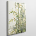 Framed canvas print of a tranquil bamboo grove in warm and cool shades, ideal for a nature-inspired interior