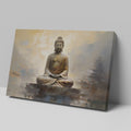 Framed canvas print of a golden Buddha statue with an abstract background