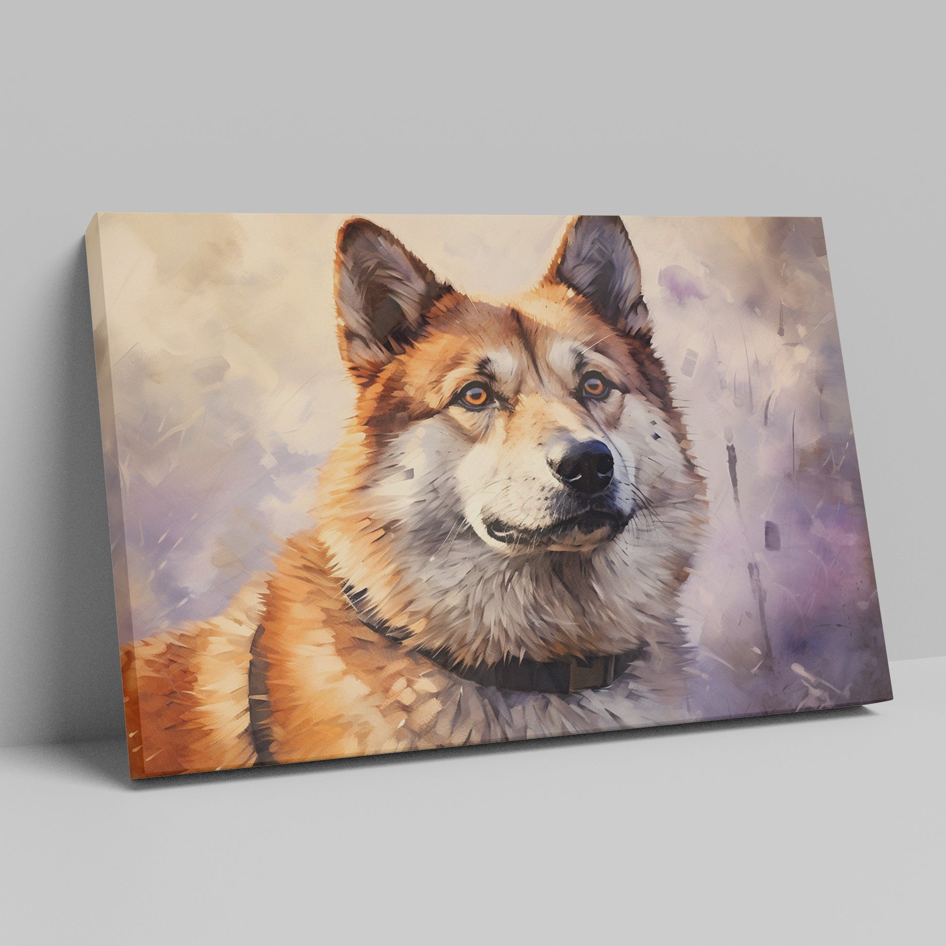 Framed canvas print of a detailed and textured digital painting of a majestic dog in warm colours