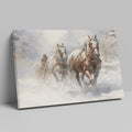 Framed canvas print of a traditional winter scene with a horse-drawn sleigh in the snow