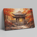 Canvas art of a traditional Asian temple surrounded by red and orange autumn leaves