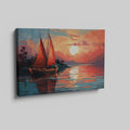 Framed canvas print of a stylised sunset seascape with a sailboat