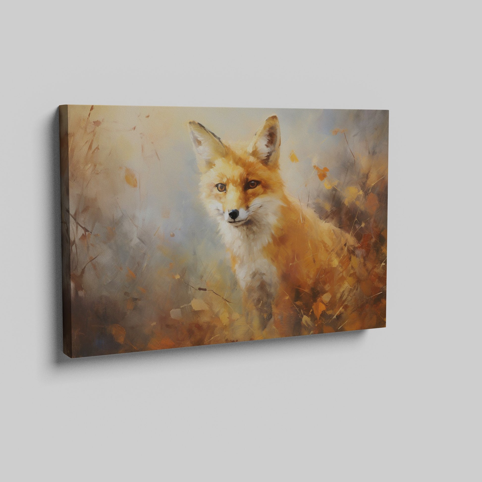 Framed canvas print of a vibrant impressionistic painting of a fox with autumnal colours