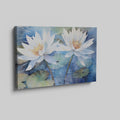 Framed canvas print of tranquil water lilies in watercolour blues and whites