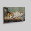 Framed canvas print of a peaceful sleeping cat in warm tones with painterly strokes