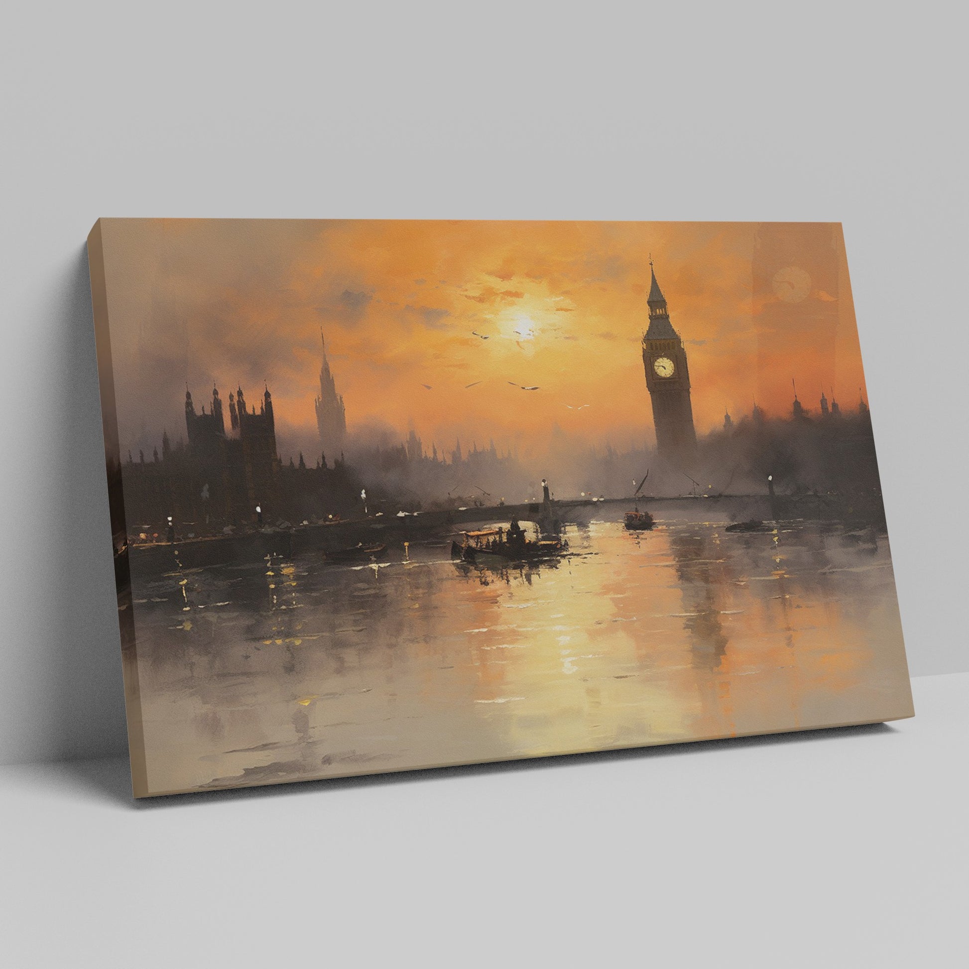 Framed canvas print of London skyline at sunset with Big Ben and River Thames