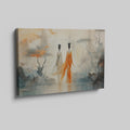 Framed canvas print of ethereal stylised women in a mystical, abstract landscape with orange and ivory tones