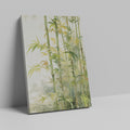 Framed canvas print of a tranquil bamboo grove in warm and cool shades, ideal for a nature-inspired interior