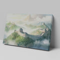 Framed canvas print of the Great Wall of China amidst a misty, mountainous landscape