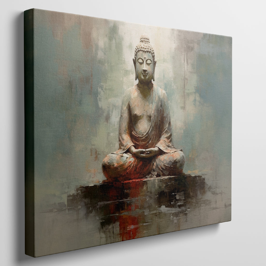 Framed canvas print of a meditative Buddha in abstract earthy tones