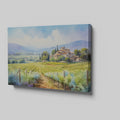 Framed canvas print of a Tuscan landscape with a villa and vineyards