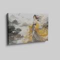 Framed canvas print of an elegant woman in traditional Oriental clothing with a landscape