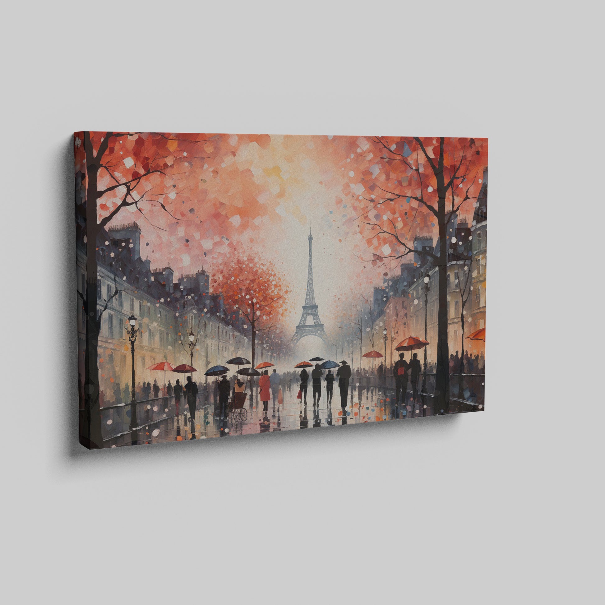 Framed canvas print of an Impressionist Parisian scene with Eiffel Tower and autumn trees