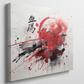 Framed canvas print of abstract red and black ink splash with oriental calligraphy