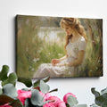 Framed canvas print of an elegant woman in a serene, sunlit meadow