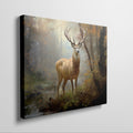 Framed canvas print of a majestic stag in a glowing autumn forest setting