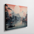 Framed canvas print of an Oriental Sunset with Cherry Blossoms and Mountains