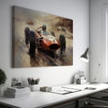 Framed canvas print of a classic Formula One race with vibrant orange racecar in dynamic motion