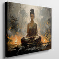 Framed canvas print of serene woman in meditation with warm, golden hues