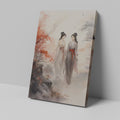 Framed canvas print of two traditional Chinese ladies in an autumnal landscape with red maples