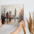 Framed canvas print of an abstract rainy London street scene with Big Ben in the background