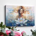 Framed canvas print of an ethereal woman with lotus flowers in serene water