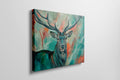 Framed canvas print of a colourful impressionistic painting of a stag with abstract elements